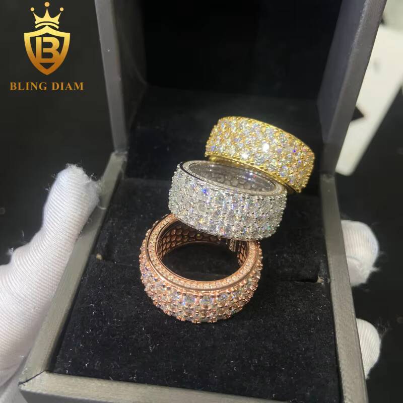 In Stock 925 Sterling Silver Moissanite Rings for Men Iced Out Moissanite Hip Hop Jewelry High Quality Diamond Pass Diamond Test