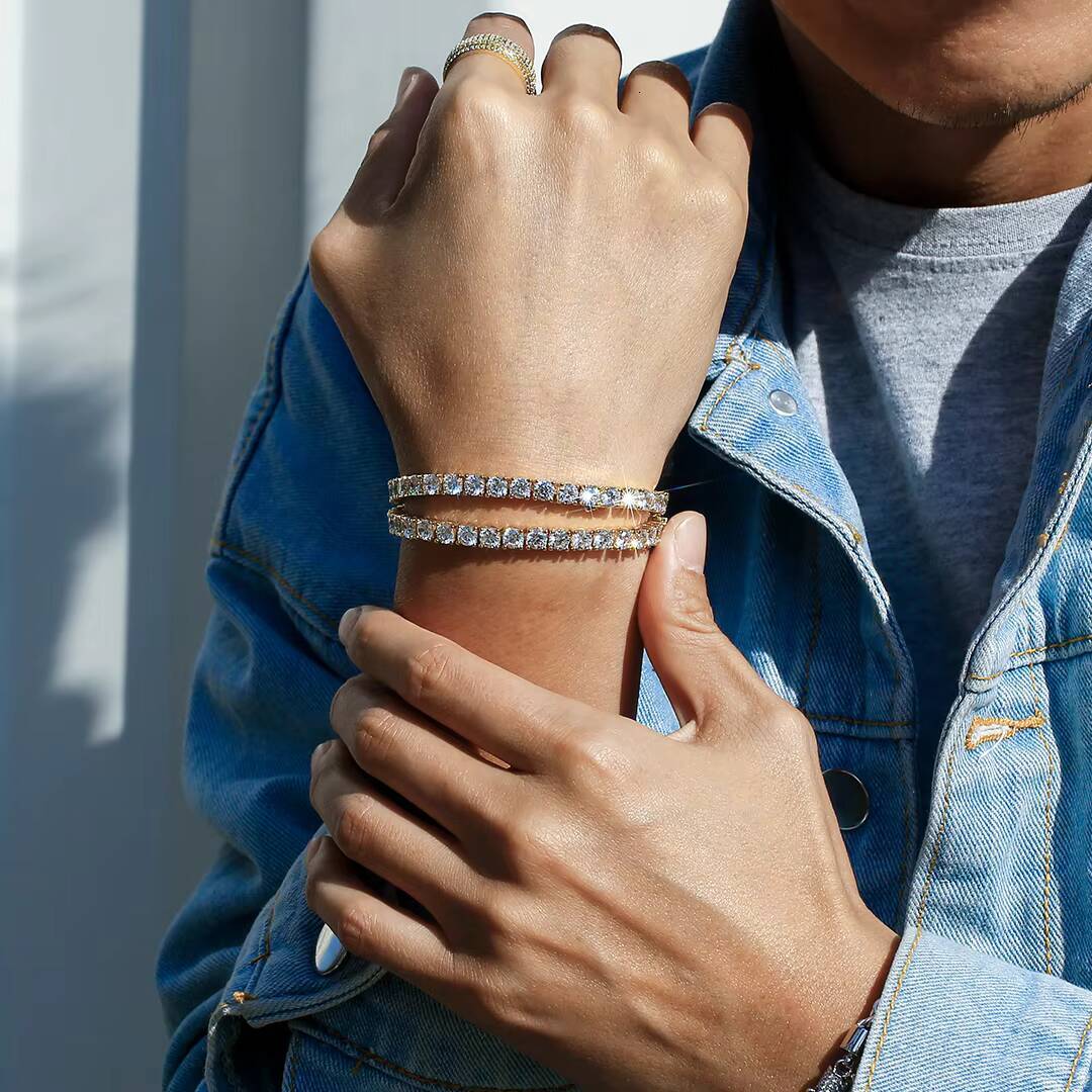 KRKC Drop Shipping 1pcs Service 5mm White Gold Crystal Tennis Bracelet Jewelry Men Women Iced Out CZ Tennis Bracelet