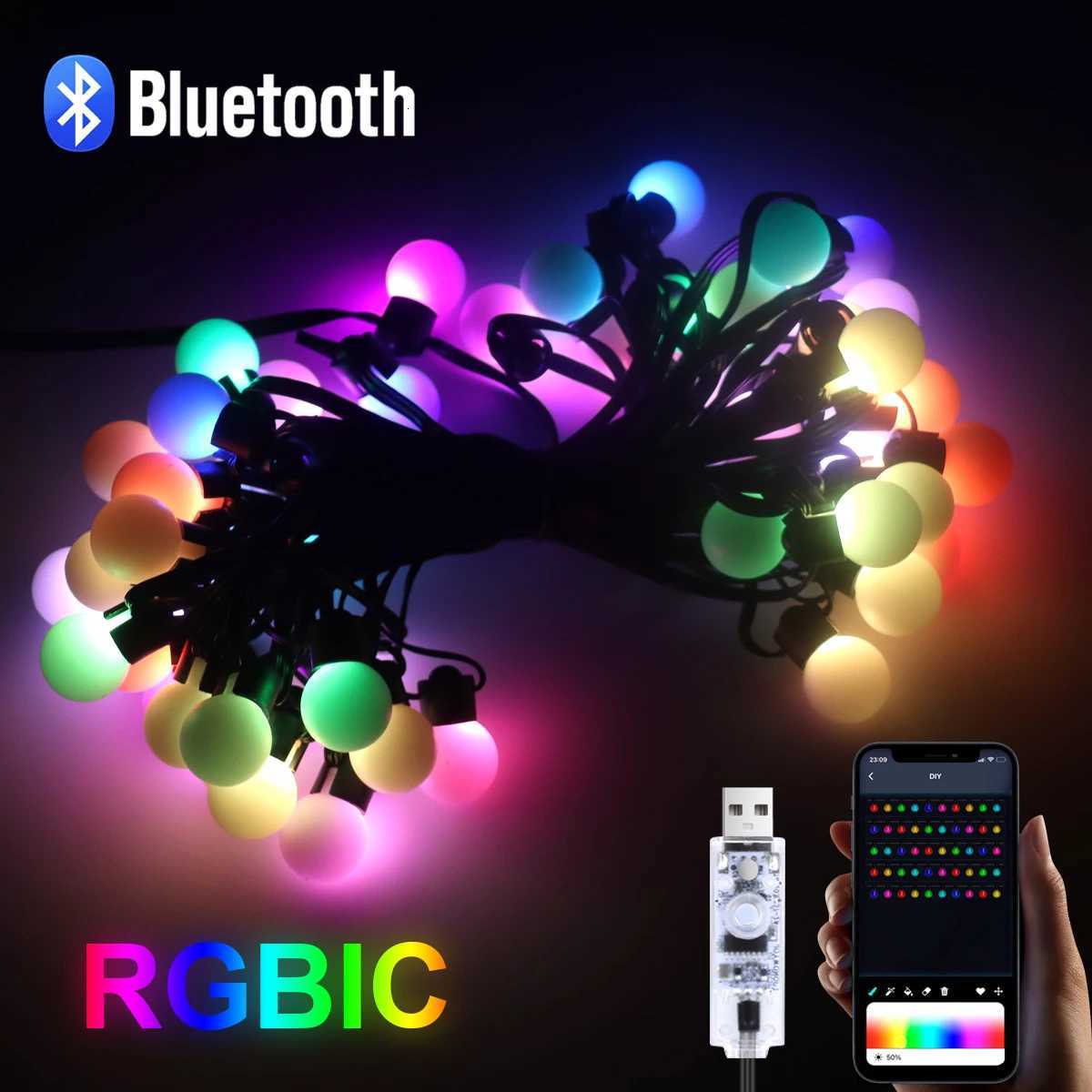 USB Bluetooth LED String Light 10M 50 Bulbs RGBIC Fairy Lights Christmas Bedroom Outdoor Garden Camping Decor LED Garland Lamp W251107