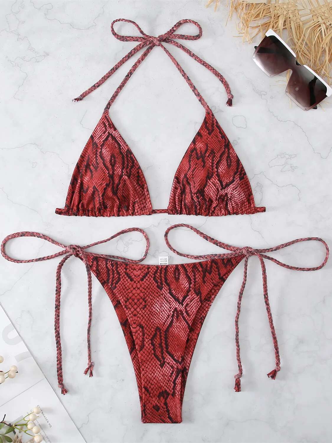 Dongdumaoyi Sexy White Snakeskin Print Bikini Set Women Push Up Tis Side Thong Swimsuit Brazilian Lace Bathing Suit Micro Swimwear
