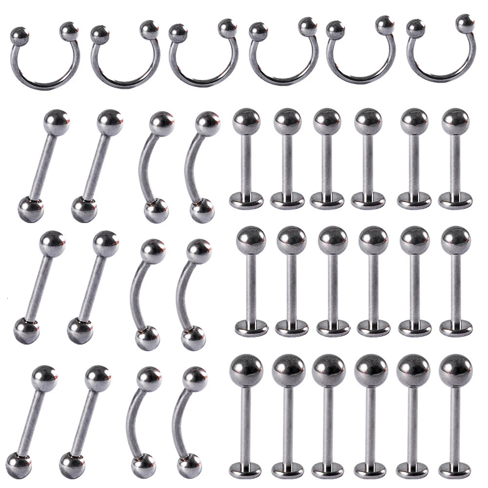 30PCS G23 Solid Labret Lip Ring Ear Tragus Cartilage Ring Horseshoe Barbell Eyebrow Ring Piercing Jewelry 250403