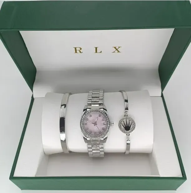3pcs Set Watch Luxury Designer High quality Women Pink Dial Hollow Strap Fashion Gold Bracelet Quartz Wristwatch Student Ladies Watches Reloj Mujer With Box