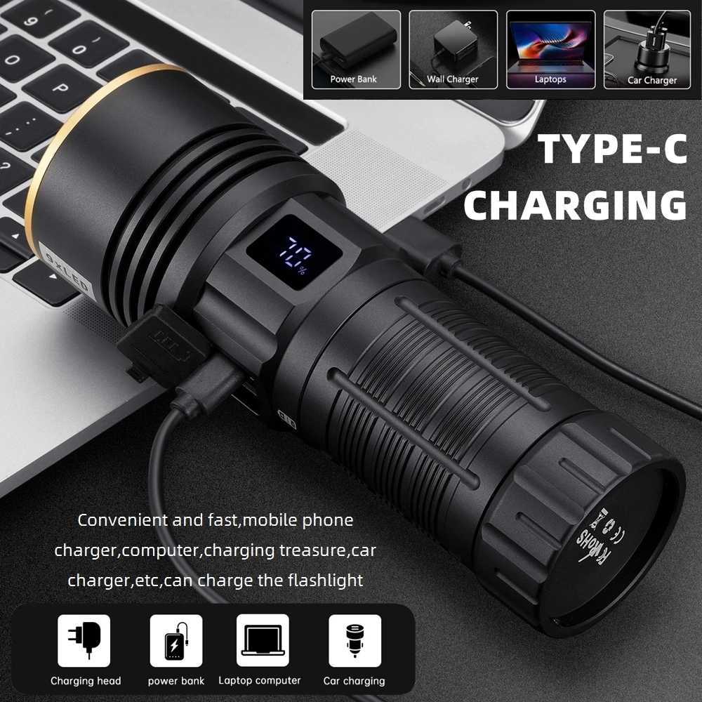 9x LED High Power Super Bright Flashlight LCD USB Rechargeable Powerful Outdoor Expedition Hunting light Camping Fishing TorchW251106