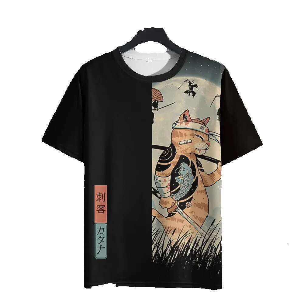 Unisex 2025 T-shirt for Men and Women, Japanese Samurai Cat 3D Printed Casual, Fun, Fashion, Small T-shirt, Men's Wear