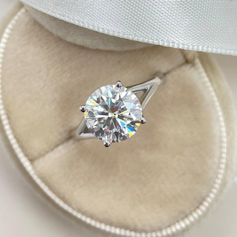 Jewelry 18K 14K White Gold 3.0 Carat Round Shape E VS1 Lab Diamond Solitaire Split Engagement Ring Pt950 Available Wedding Gold Ring For Women