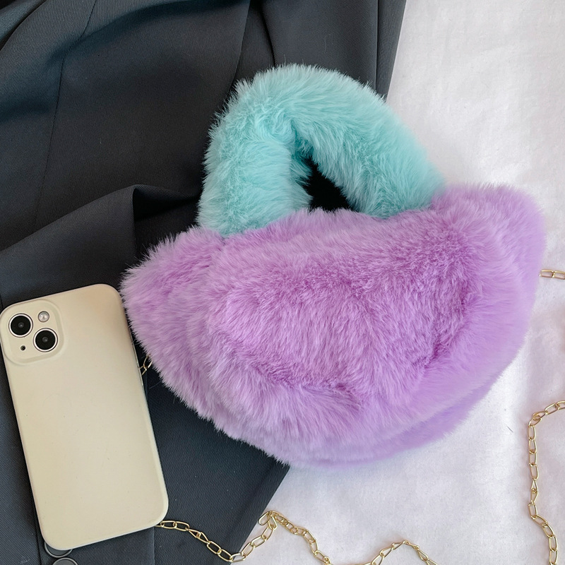 2025S Designer Women S Bag Hairy Handbag For Women In Autumn Winter Cute And Fashionable Chain Small Square Bag Contrasting Color Plush Single Shoulde
