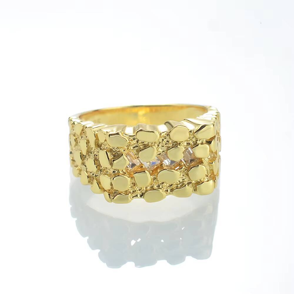 Fashion Jewelry Iced Out High Quality 14K Gold Plated 925 Sterling Silver Nugget Hip Hop Rings for Mens