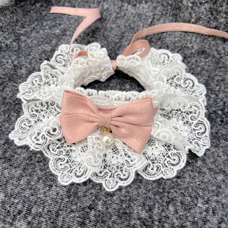 Lace bow pearl collar cat collar pet dog collar M250406