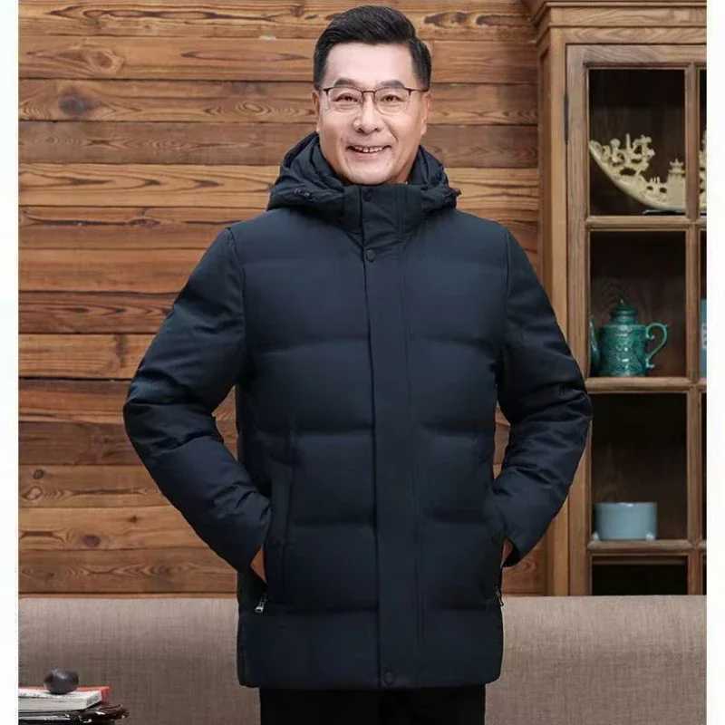 Down Jacket Winter Dad Thick Large Size Middle-aged and Elderly Men White Duck Down Middle-aged Warm Coat Can Be Detachable CapT251107