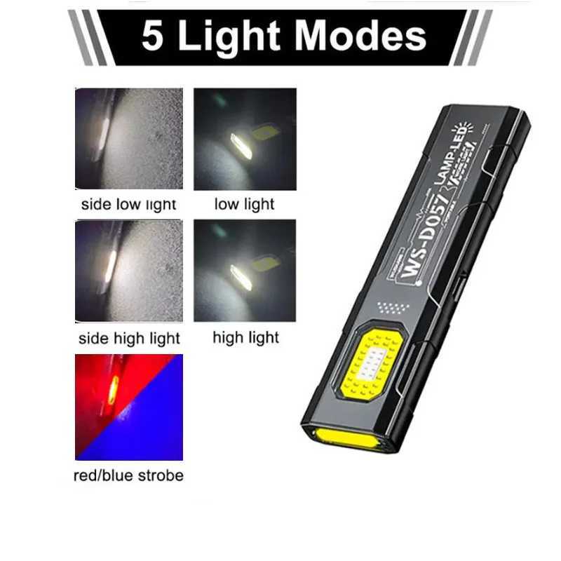 Mini Thin EDC Flashlight with Tail Magnet USB Rechargeable COB Worklight with Pen Clip for Outdoor Camping FishlingW251106