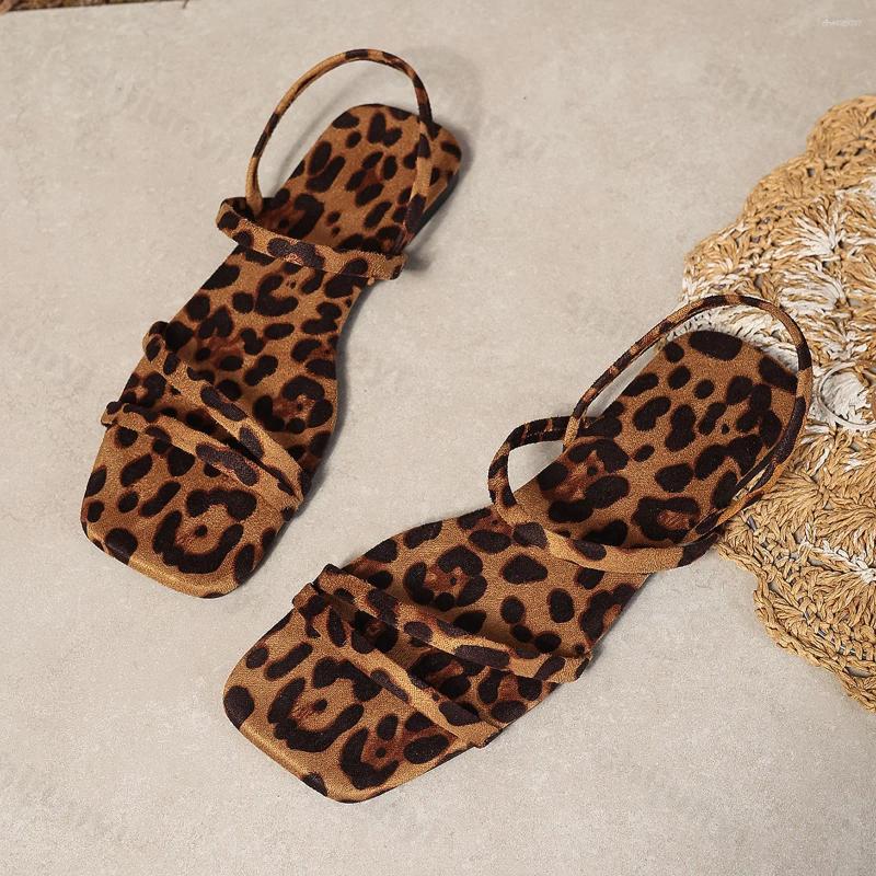 Sandals Leopard Print Women 2025 Summer Flat Casual Slippers Fashion Open Toed Square Toe Women's Shoes Sandalias De Mujer hurenlakeshoes hurenla