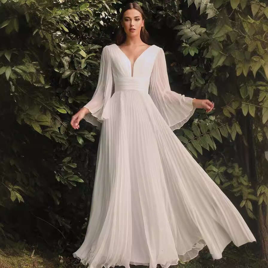 2025 Cross-Border Trade New Women's Fashion Wish Sexy Deep V Long Sleeve Slim Fit Dress