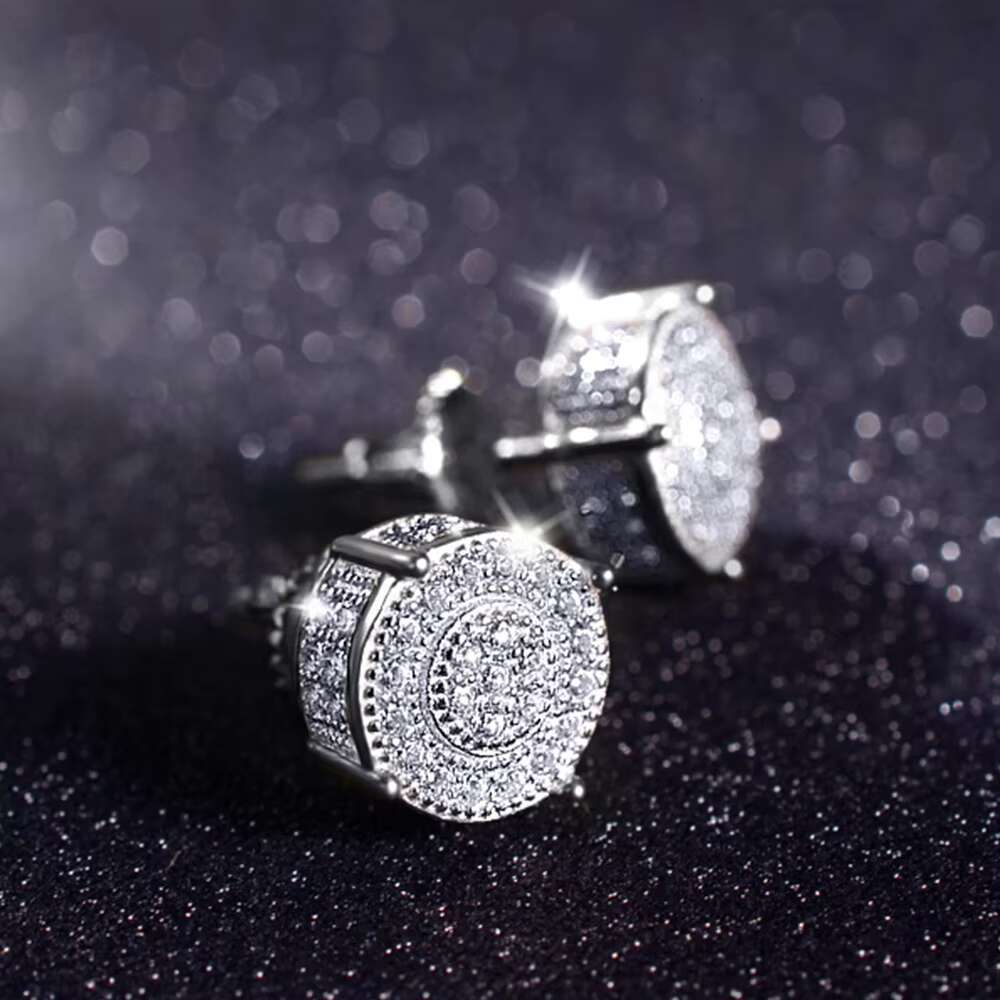 Handmade Diamond Bling Iced Out 5A Zirconia 925 Sterling Silver Screw Back Engagement Stud Earrings for Men