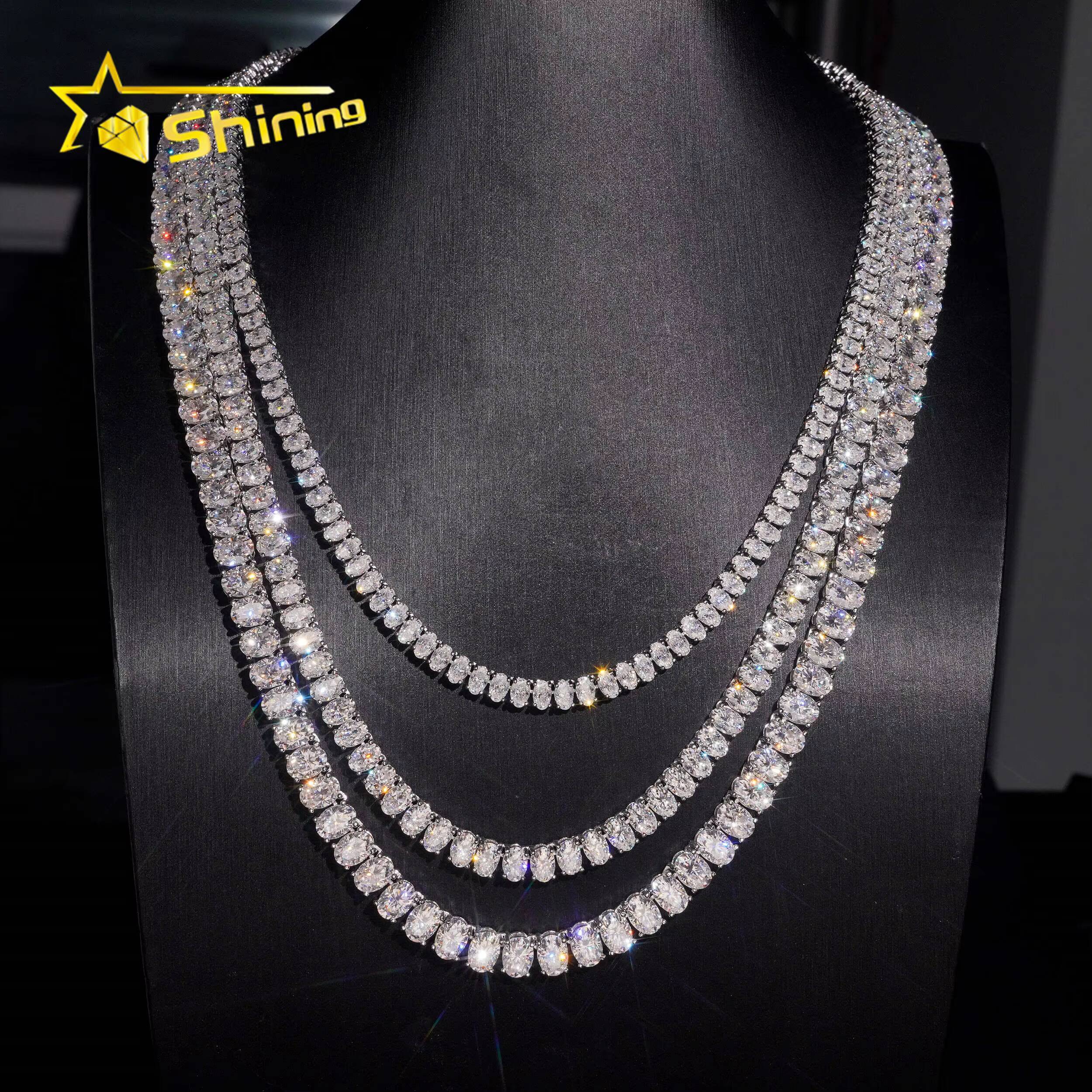 Fashion Jewelry Bling Shining Necklace Hip Hop Jewelry Iced Out Oval Cut Moissanite VVS Diamond Tennis Chain
