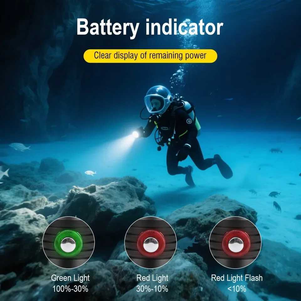 BORUiT S3 XHP50 LED Scuba Diving Flashlight 1500LM Super Bright Underwater 100M Torch IPX8 Waterproof Spearfishing LanternW251106