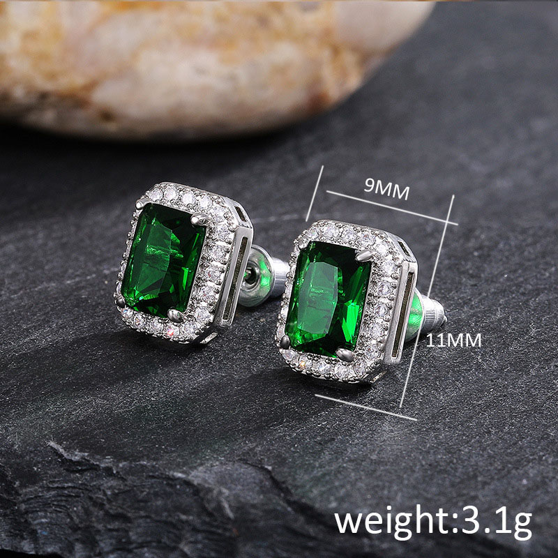 Luxury Cubic Zirconia Stud Earrings for Women Men 18K Real Gold Plated Sparkling CZ Crystal Earrings Designer Simulated Diamond Square Earrings Party 