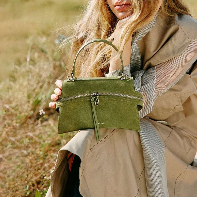 Original Brand Women's Bag 2025 New Green Shoulder Crossbody Suede Handbag Designer Leather Bag