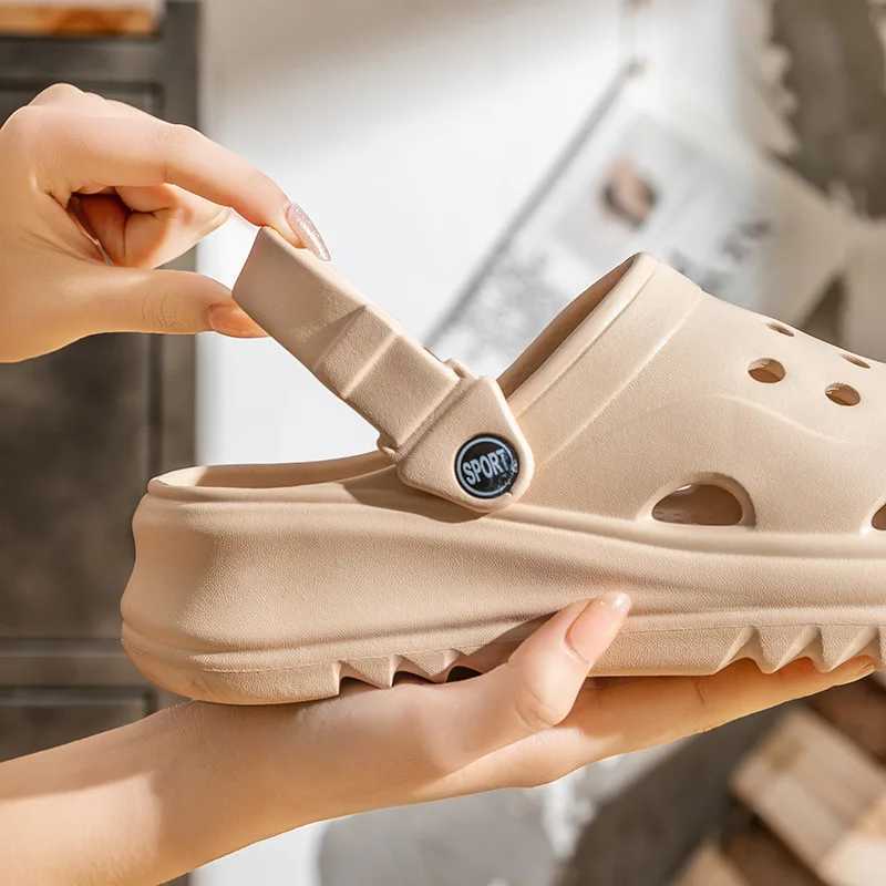 Hollow closed toe summer sandals for women new thick soled platform sandals for women solid color anti slip soft soled beach shoes M250407
