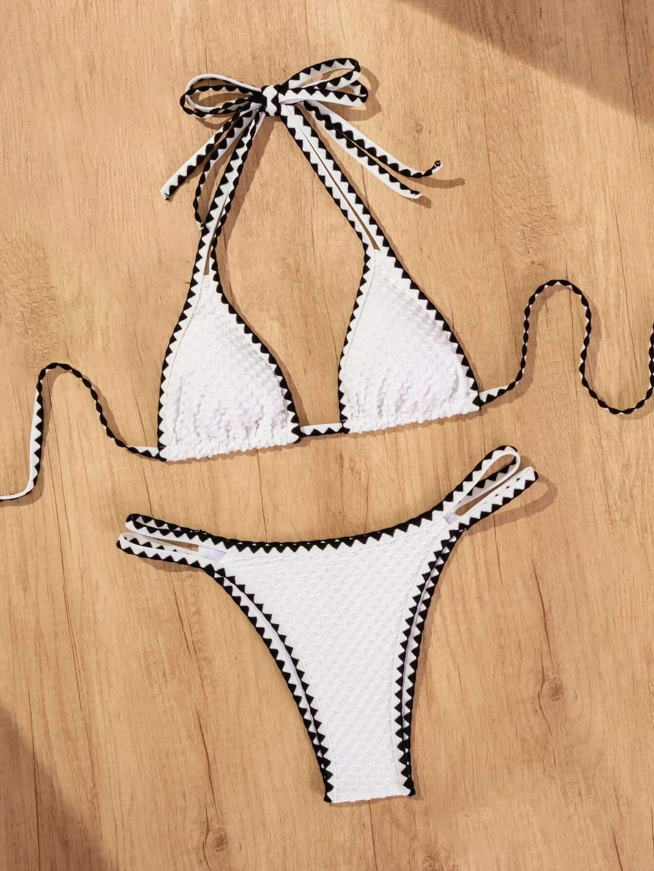 Dongdumaoyi Sexy Knitted Bikini Women White Patchwork Push Up Micro Swimwear Brazilian Summer Beach Bathing Suit Thong Swimsuit Biquini