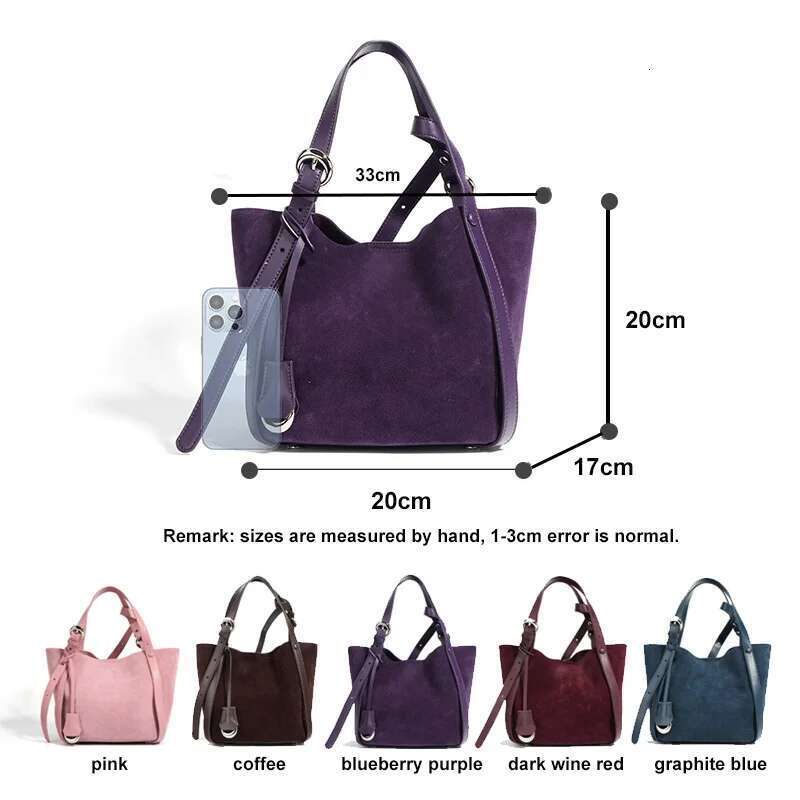 Cowhide Leather Women Tote Large Capacity Senior Vegetable Basket Bucket Bag Suede Single Shoulder Crossbody Pack
