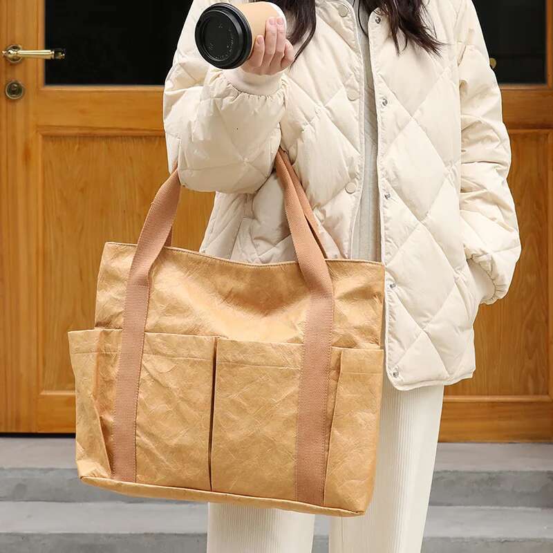 Hylhexyr Dupont Shopping Bag Waterproof Handbags Shoulder Bags Washable Kraft Paper Totes With Zipper