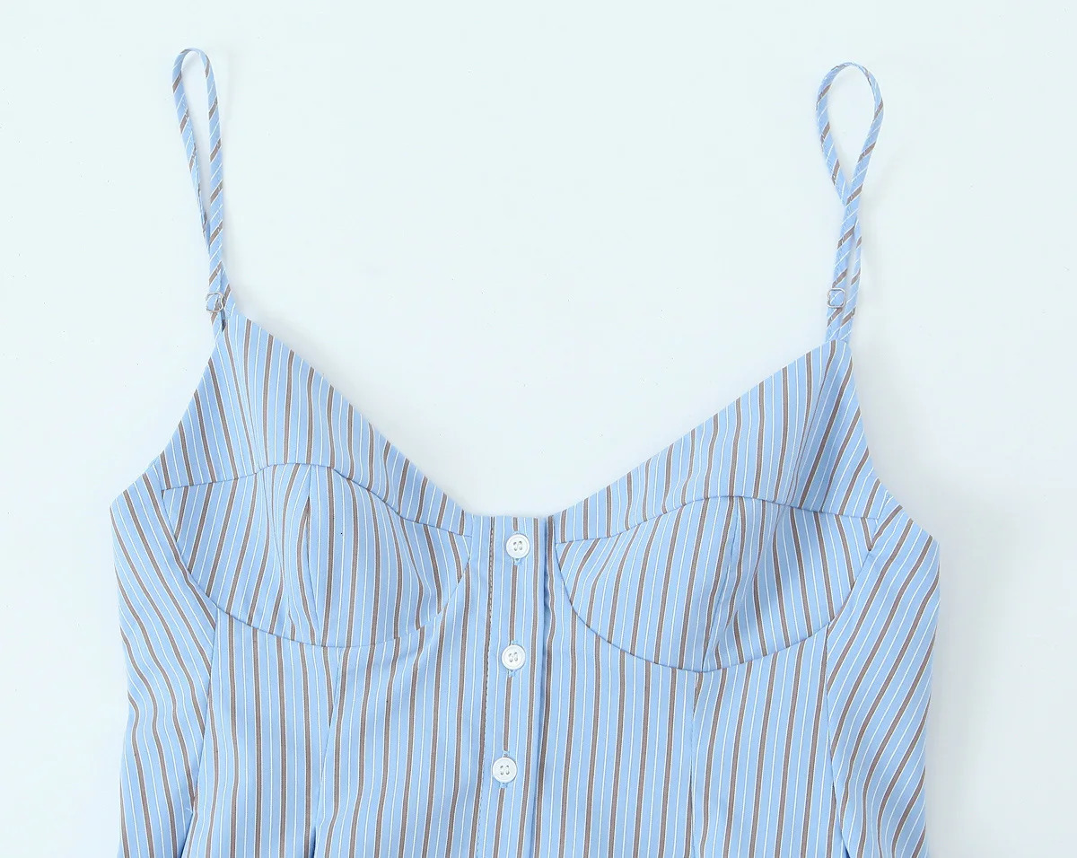 DEEABAE Korean Style Contrast striped vest pendant for summer slim fit single row wearresistant laminated top 250407