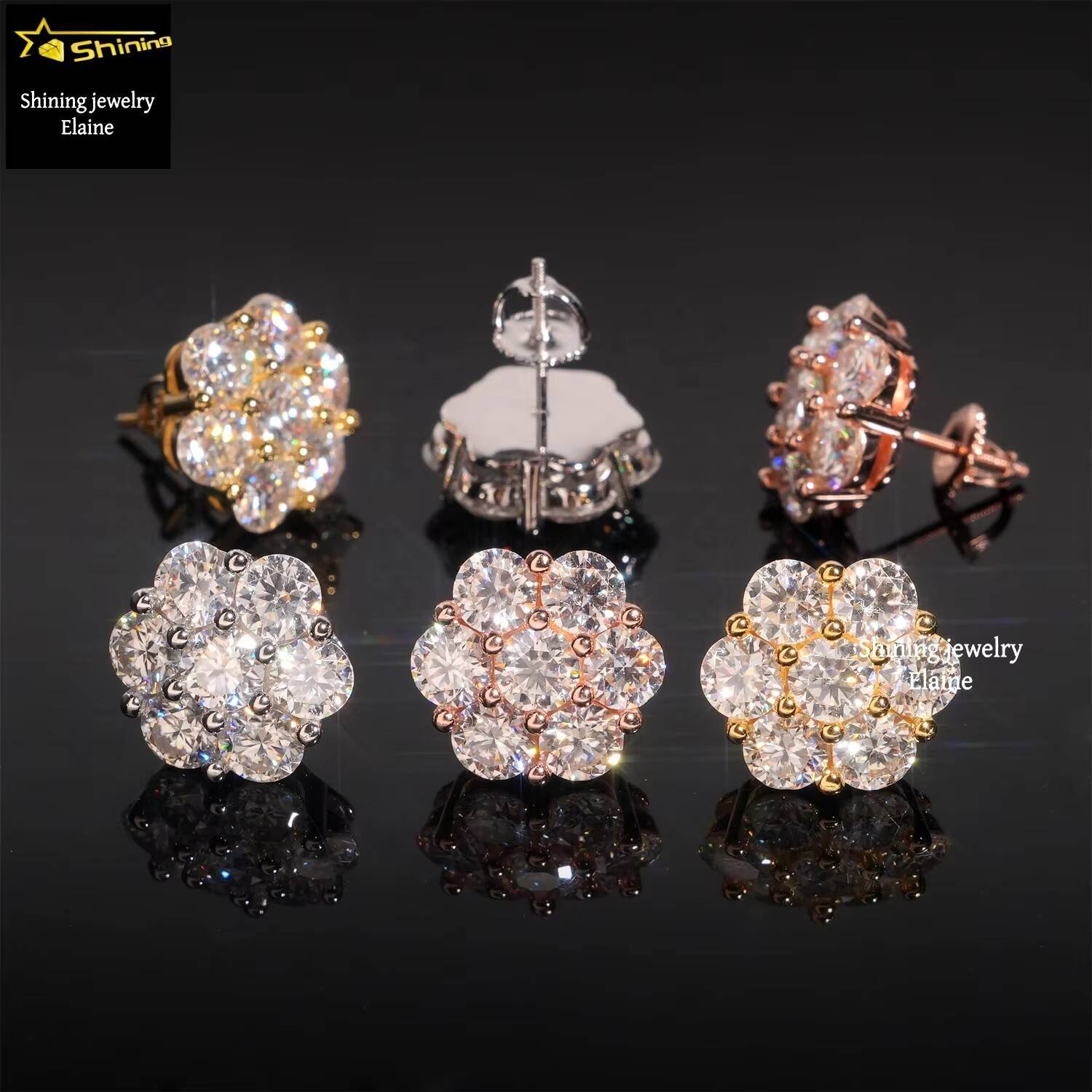 Hip Hop Flower Earrings Luxury Jewelry Pass Diamond Tester VVS Moissanite Iced Out 925 Silver Stud Earrings