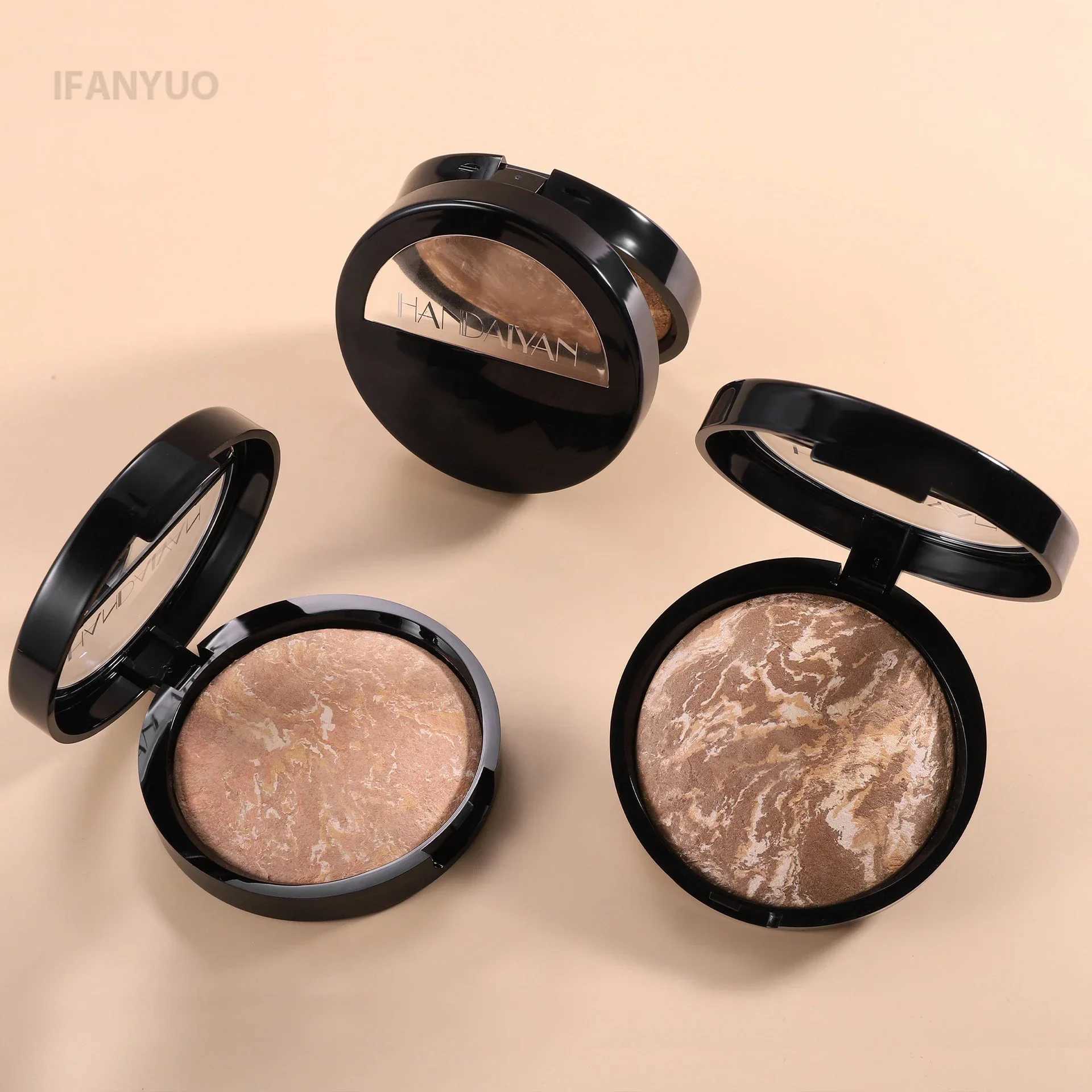 Luminous decorative powder long-lasting oil control low light marble baking powder bright facial powder compact basic makeupXJ250407