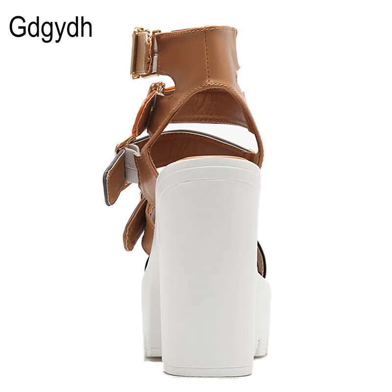 Gdgydh Women High Summer Fashion Ankle Buckle Strap Female Gladiator Sandals Platform Shoes Block Heels