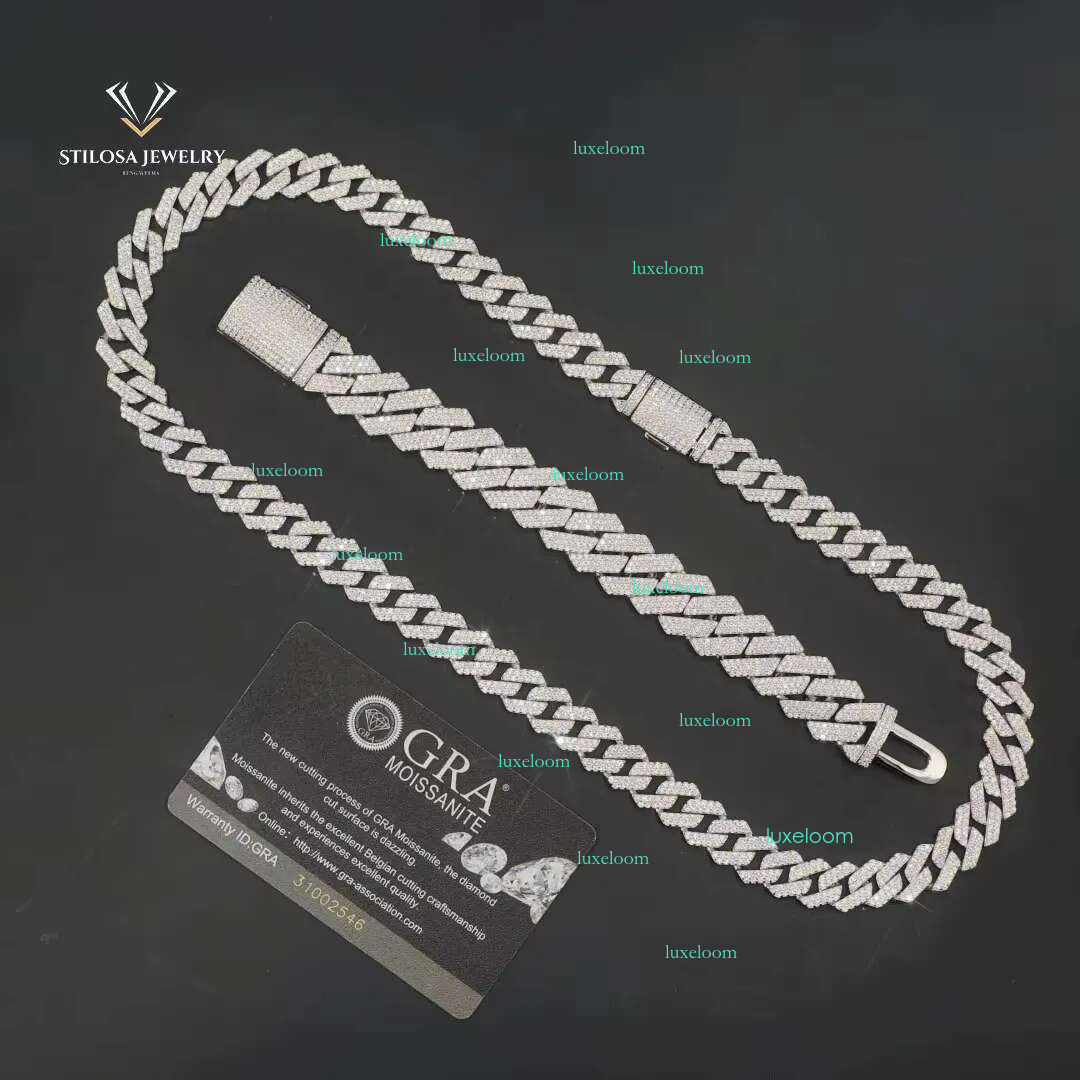 Necklace16 18 20 22 24 Inches 12mm Moissanite Necklace Hip Hop Miami Cuban Chain Sier Fashion Jewelry