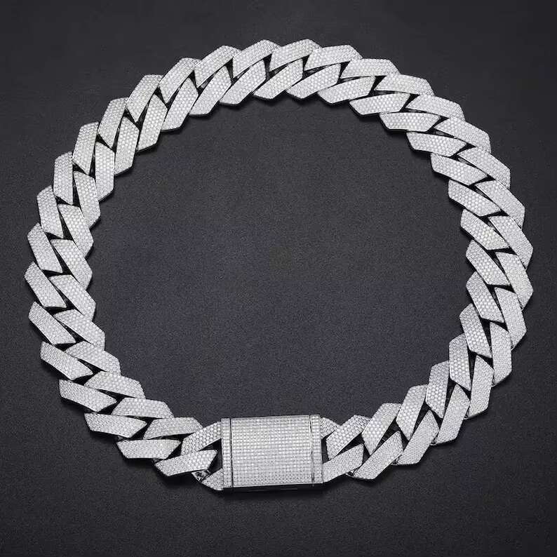 Hiphop Jewelry 925 Sterling Silver 20mm Iced Out Cuban Necklace Sparkling VVS Moissanite Cuban Link Chain