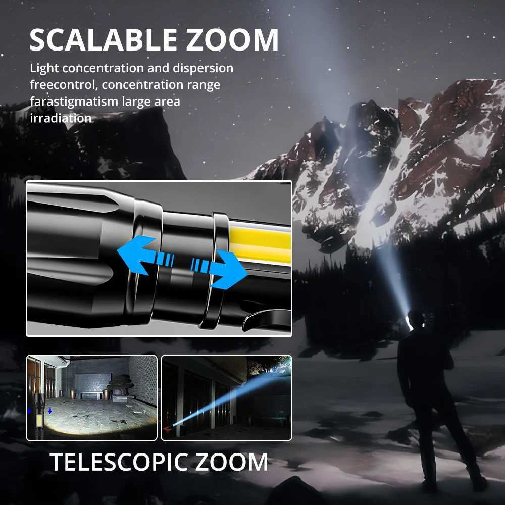 Mini Torch LED Rechargeable Flashlight Portable USB Charging COB Light High Power Bank Camping Waterproof Long Range LanternW251106