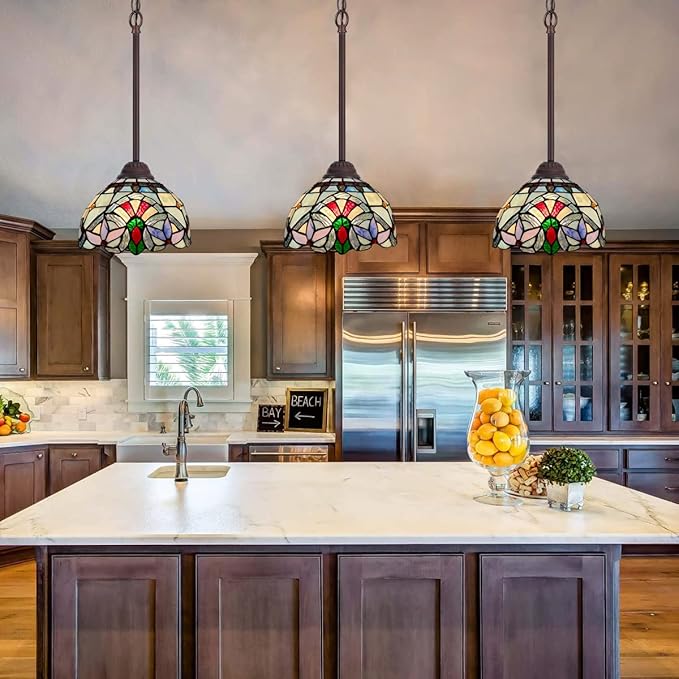 20 CM 8 INCH Classic Tiffany Style Stained Glass Ceiling Chandelier - Unique Hanging Light fixture Ideal for Bedroom and Dining Room Ambiance