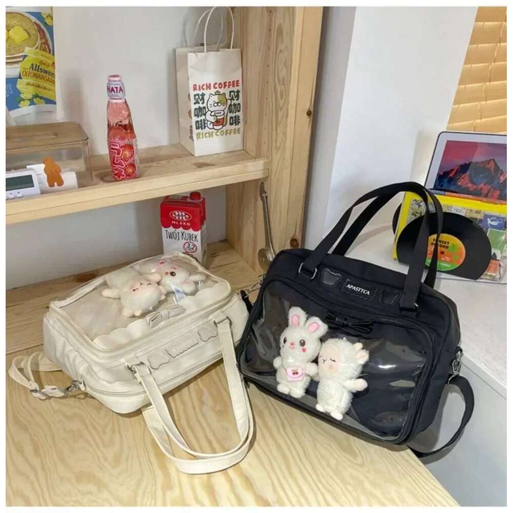 Transparent Japanese Cute Canvas Itabag Fashion Girls One Shoulder Student Personality Crossbody with Badge Doll Ita Bag