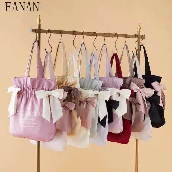 Japanese Style 2025 New Satin Cute Bow Portable Shoulder Bag Sweet Casual Handbags For Women Fashion Tote Bags Female Summer