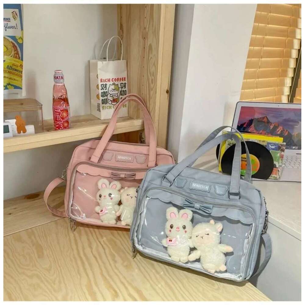 Transparent Japanese Cute Canvas Itabag Fashion Girls One Shoulder Student Personality Crossbody with Badge Doll Ita Bag