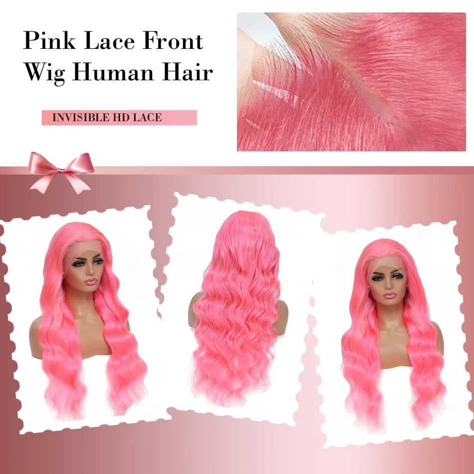 Pink Wig Body Wave Human Hair Wigs 13X6 Hd Lace Frontal Wig 30 32 Inch 13X4 Lace Front Wigs 250 Density Brazilian Hair For Women W251107