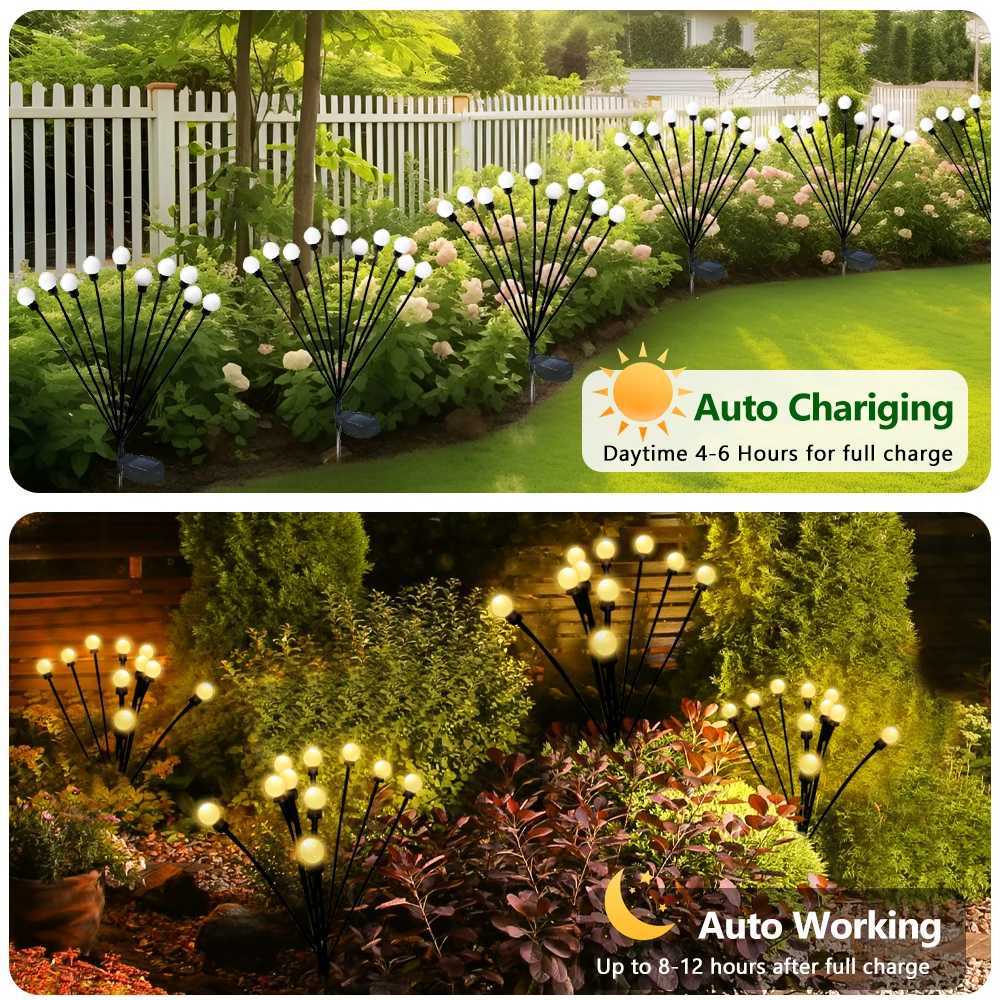 8/10 LED Outdoor Solar Firefly Lights Warm White RGB IP65 Waterproof Garden Starburst Light for Garden Path Yard Patio Landscape W251107