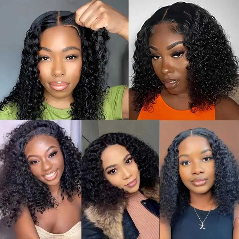 Bob Wig Human Hair Wear And Go Glueless Short Curly Hd Lace Front Human Hair Wigs Pre pluCK Hair Deep Wave Frontal Wig W251107