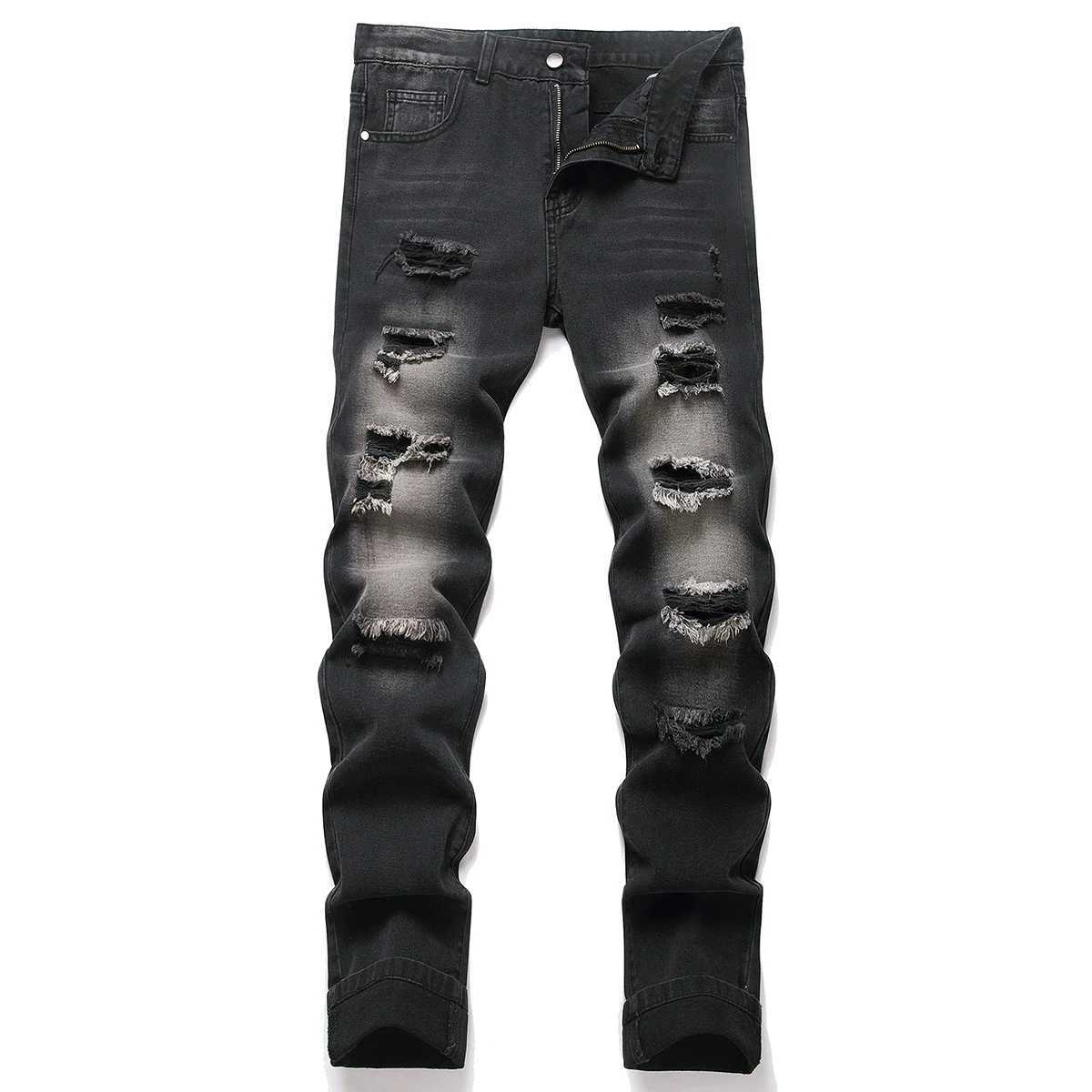 2025 New Denim Pants Men Fashion Hole Mens Jeans Classic Straight Denim Trousers Streetwear Slim Casual Jeans Man Plus Size 40T251107