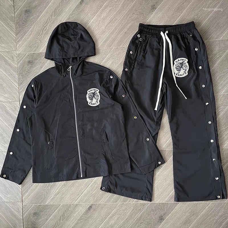Men's Jackets Saint Vanity Embroidered Zipper & Snap Button Casual Sporty Windbreaker Track Suit Set With Pants Streetwear Fashion