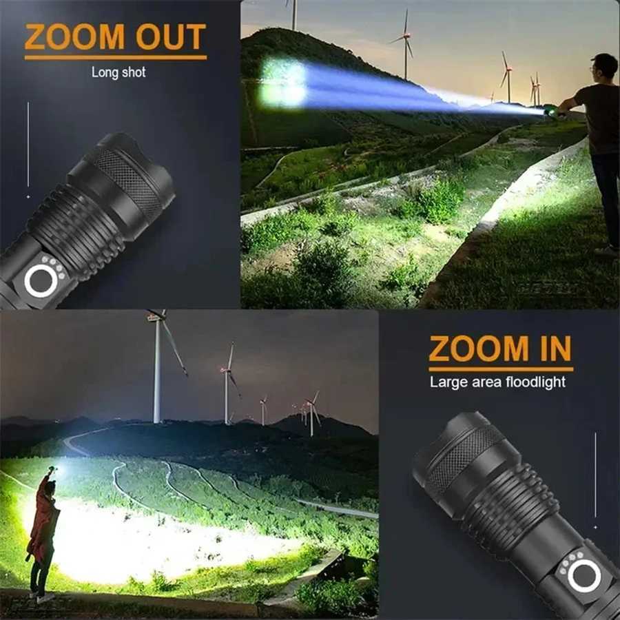 AL-Alloy Super 20000LM LED Flashlight USB Recharge Powerful Tactical Torch with 26650 Battery Handheld Lantern for Outdoor CampW251106