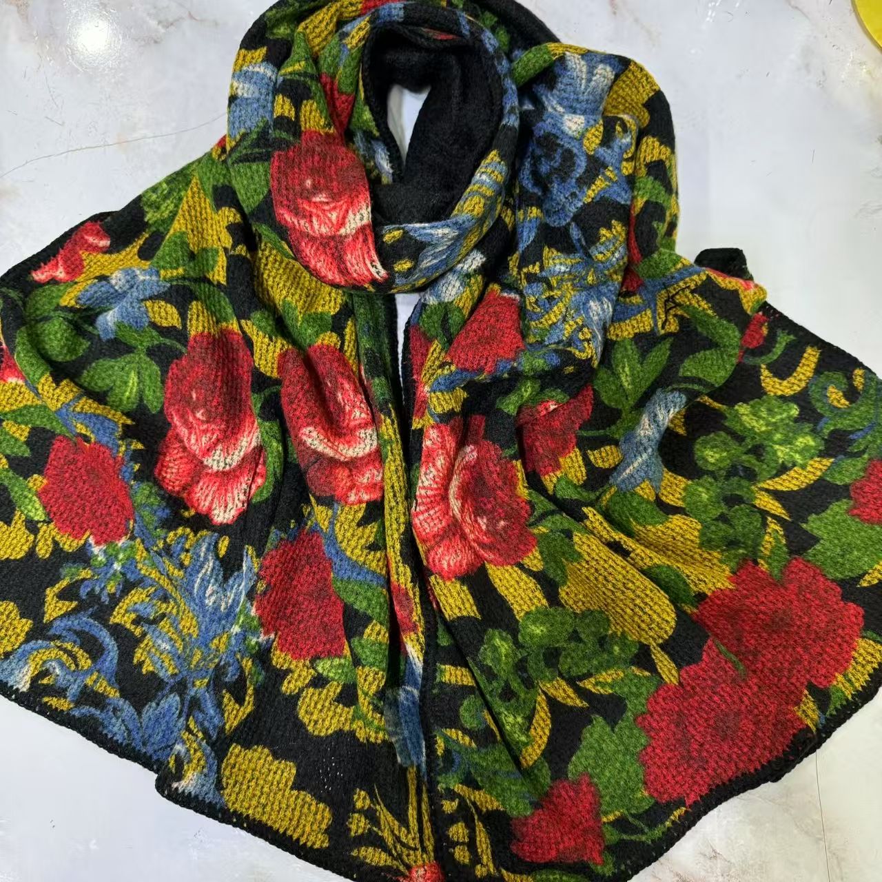 T433 autumn and winter silk scarf printing warm neck scarf cotton linen scarf fashion sunscreen shawl travel