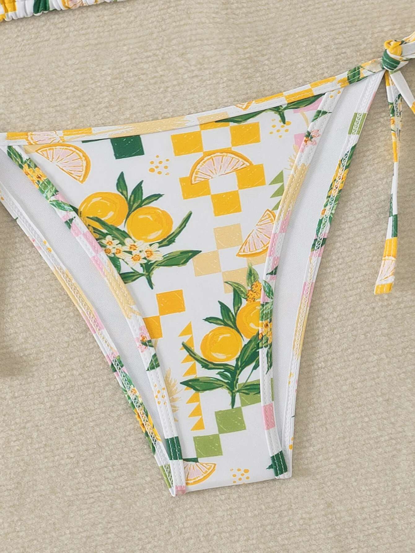 Dongdumaoyi Sexy Yellow Floral Print Bikini Set Women Halter Push Up Bra Thong Swimsuit Brazilian Beach Bathing Suit Micro Swimwear