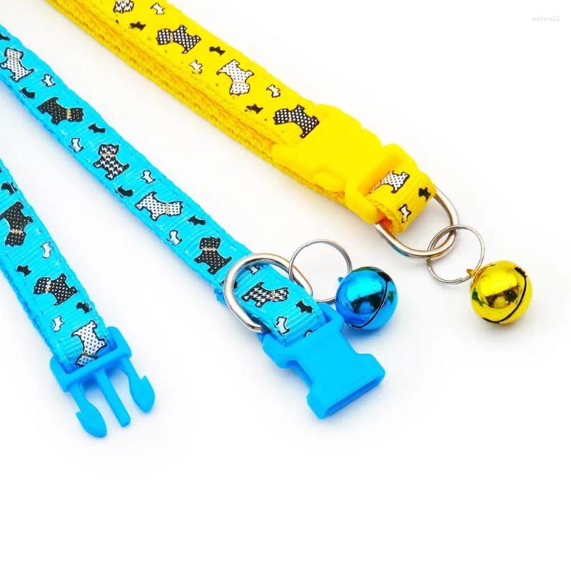 Update Pet Supplies Personalized Cartoon Print Adjustable Dog Collar With Bell Accessories Plastic Square Clasp Traction