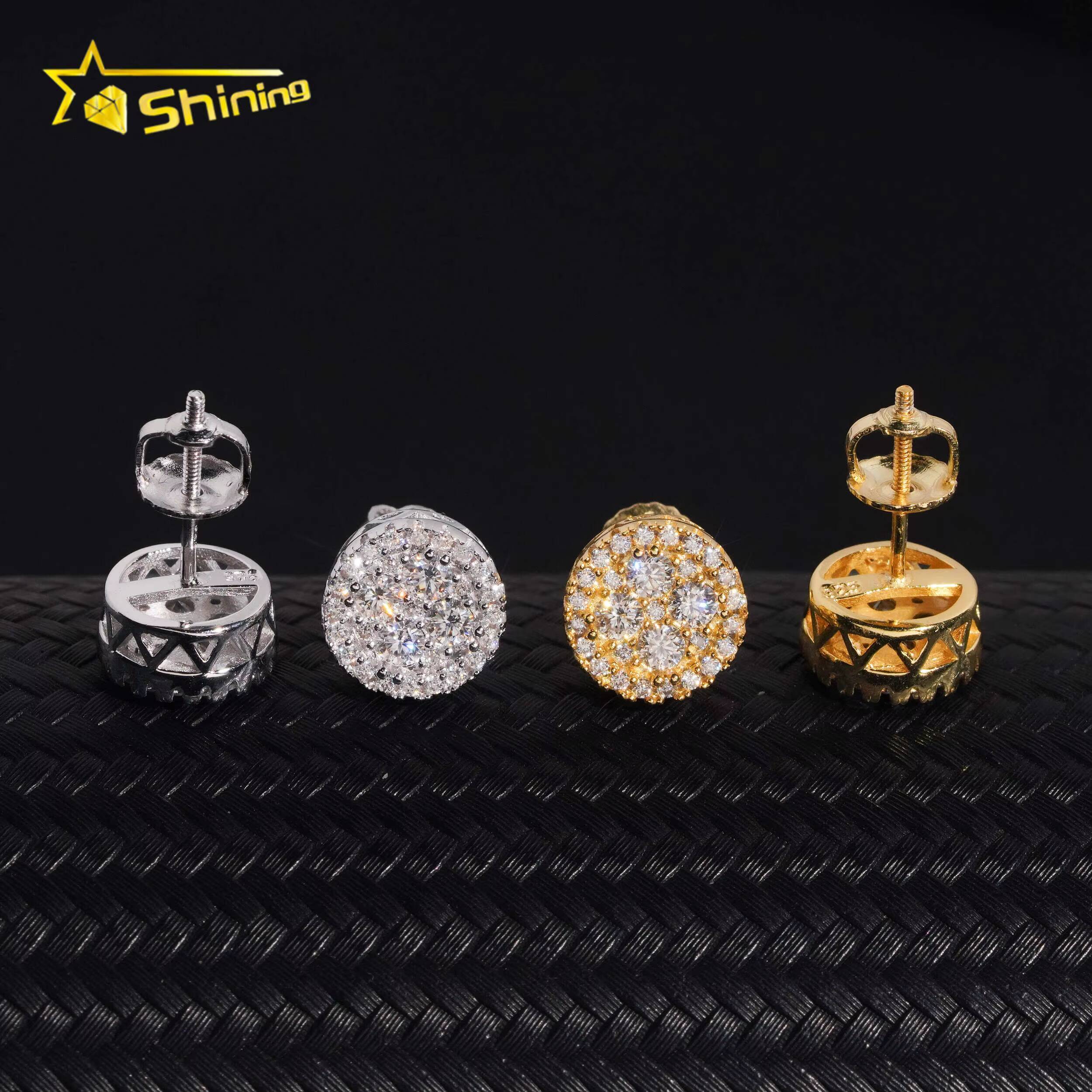Cheapest RTS Moissanite Stud Earring Fine Jewelry Gold Plated 925 Sterling Silver Iced Out VVS Moissanite Screw Back Earrings
