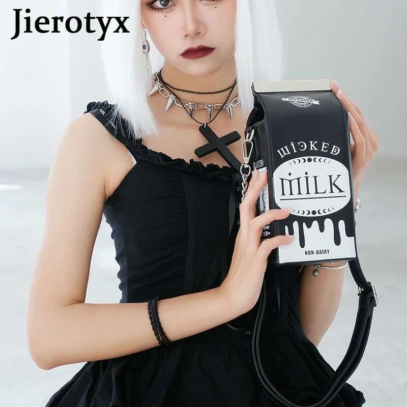 JIEROTYX Milk Box Purses And Handbags For Women Black Haruku Style Female Shoulder Bags Punk Clutch With Chain Gothic Dark