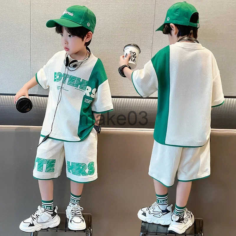 New Summer Teenagers Boys ClothSets Child Fashion Letter Top and Shorts 2PCS Kids Tracksuit 4 5 6 7 8 9 10 12 13 14 Years J250403X21C