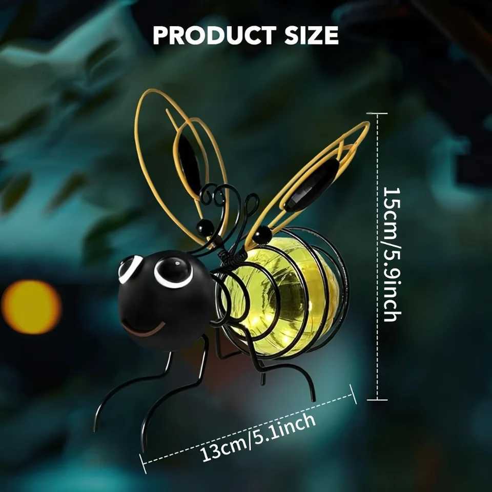 Solar Iron Bee Statue With LED Fairy Lights Outdoor Waterproof Hanging Tree Ornaments For Fence Yard Courtyard Garden Art Decor W251107