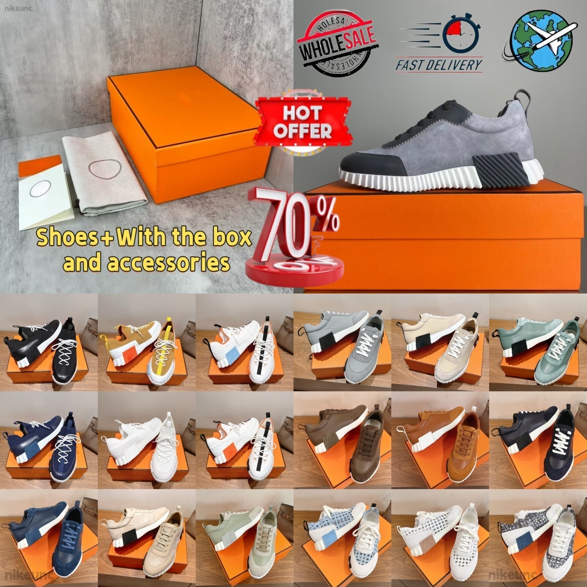 luxury designer shoes Bouncing Sneaker Men Casual Leather And Mesh Lace Up Sports Runner Shoes Rubber Sole Mans Low Top Street Style size Eu 36-45 H Word